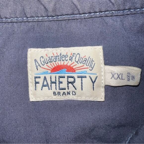 Faherty Men's XXL Sunwashed Blue / Peach Striped Polo Shirt - Short Sleeves - Picture 5 of 7